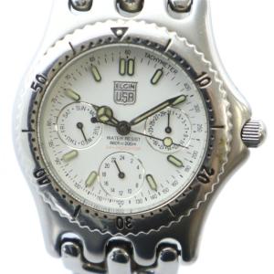 腕時計 ウォッチ クォーツ クロノグラフ 白文字盤 ロゴ シルバー色 FK-688-A GY11 /MQ