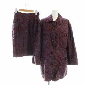 セットアップ 上下 ステンカラージャケット ロングスカート 長袖 総裏地 タイト キルティング ペイズリー柄