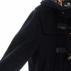 Aquascutum ダッフルコート ロング 長袖 総裏地 トグルボタン メルトン フード 40 XL 紺 ネイビー GY18