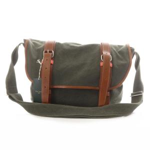ショルダーバッグ メッセンジャーバッグ ボストンバッグ キャンバス レザー 皮革 マグネット開閉式 ダークグリーン