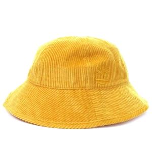 オールジェンダー ラウンド トップ コーデュロイ バケット ハット ベルハット ロゴ刺繍 L/XL 黄