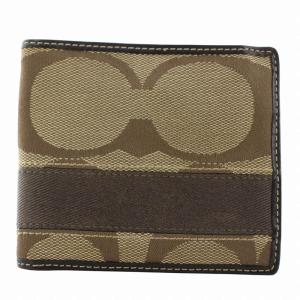 財布 二つ折り キャンバス レザー シグネチャー 総柄 茶色 ブラウン /XZ GY18