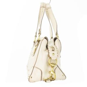 COACH ハンドバッグ レザー ロゴ型押し チャーム 白 ホワイト 10555 /MN15 GY17