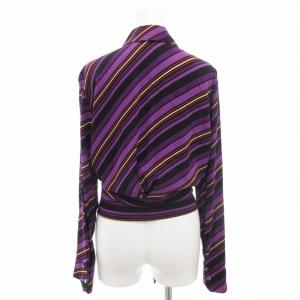 GUCCI ラップブラウス シャツ 長袖 ストライプ リボンベルト 絹 シルク 40 紫 パープル /GV GY18