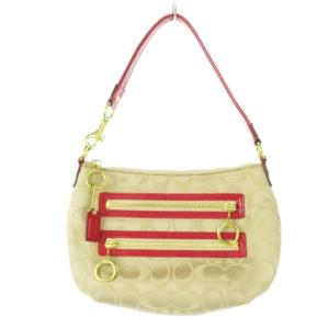 POPPY ハンドバッグ ミニ キャンバス ジャカード レザー 革 エナメル シグネチャー 赤 レッド