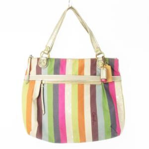 トートバッグ キャンバス レザー 革 ハク ロゴ刺繍 スパンコール ストライプ マルチカラー ベージュ