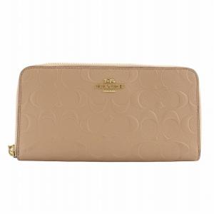 長財布 レザー ラウンドファスナー シグネチャー エンボス加工 総柄 ロゴ ゴールド金具 ピンク F27865