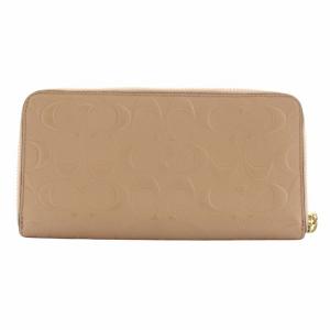 COACH 長財布 レザー ラウンドファスナー シグネチャー エンボス加工 総柄 ロゴ ゴールド金具 ピンク F27865