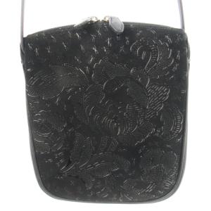 ポシェット ショルダーバッグ レザー 革 ディアスキン 鹿革 漆 牡丹 黒 ブラック 6114 14 /CK26