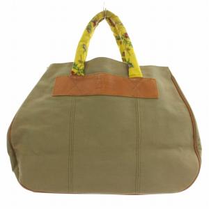 ハンドバッグ トート キャンバス レザー  花柄 ロゴ 型押し カーキ 茶色 ブラウン /XZ GY18