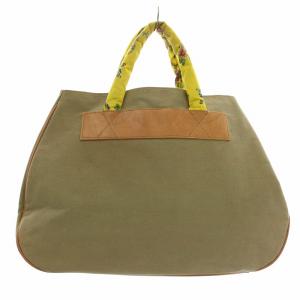 KENZO ハンドバッグ トート キャンバス レザー  花柄 ロゴ 型押し カーキ 茶色 ブラウン /XZ GY18