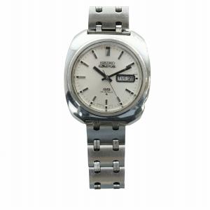 SEIKO 5actus 腕時計 ウォッチ 23石 自動巻き カレンダー付き デイト 白文字盤 ロゴ シルバー色 6106-8400