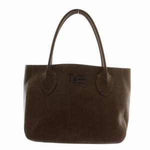 ミネルヴァ Minerva トートバッグ ハンド レザー ステッチ ロゴ 型押し 茶色 ブラウン /XZ