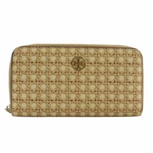 長財布 PVC レザー ラウンドファスナー 総柄 ロゴ ゴールド金具 ベージュ /XZ GY11