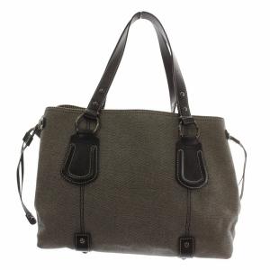 BURBERRY BLUE LABEL ハンドバッグ トート キャンバス レザー 内側ストライプ 総柄 ロゴ シルバー金具 黒 ブラック 白 ホワイト