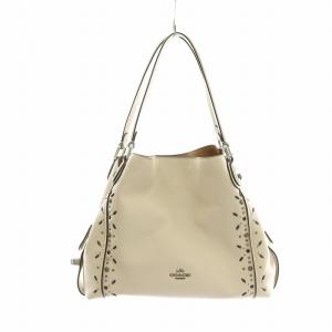 イーディーショルダーバッグ トートバッグ ハンドバッグ レザー 皮革 ロゴ スタッズ 白 ホワイト ベージュ
