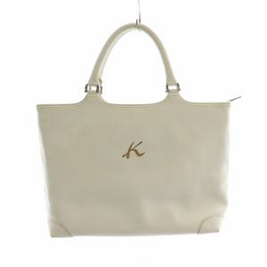 ハンドバッグ レザー ロゴ メタルパーツ イエローステッチ 白 ホワイト /MP GY11