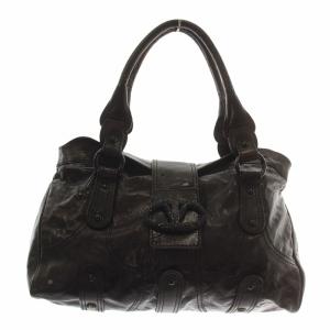 ハンドバッグ レザー マグネット ラインストーン ロゴ 茶色 ブラウン /XZ GY18