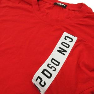 DSQUARED2 ロゴ入りバンド付きコットンTシャツ ラウンドネック 半袖 ストレッチ XL 赤 レッド D9M3S3450