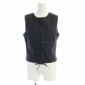 ヴィンテージ デニム ベスト ジレ ジップアップ ロゴ リボン 42 L 紺 ネイビー GY11 /MQ