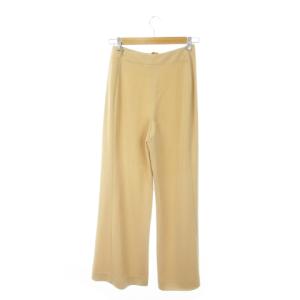CELINE パンツ ワイドストレート ハイウエスト 切替 ベルトデザイン ロゴ刻印 38 M ベージュ /MN21