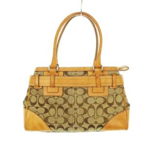 COACH ハンドバッグ キャンバス レザー シグネチャー ロゴ チャーム タッセル 茶 ブラウン 10245 /MN8