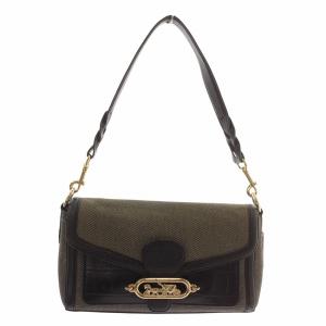 ハンドバッグ ショルダー 2WAY キャンバス レザー ロゴ ゴールド金具 黒 ブラック 茶色 ブラウン