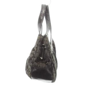 COACH プリーテッドサッチェル ハンドバッグ トートバッグ キャンバス レザー シグネチャー ロゴ チャーム 黒