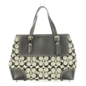 ハンドバッグ キャンバス レザー シグネチャー 底鋲 サイドスナップボタン 黒 ブラック グレー 6892