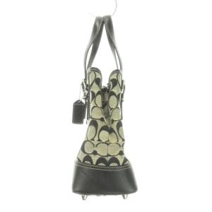 COACH ハンドバッグ キャンバス レザー シグネチャー 底鋲 サイドスナップボタン 黒 ブラック グレー 6892