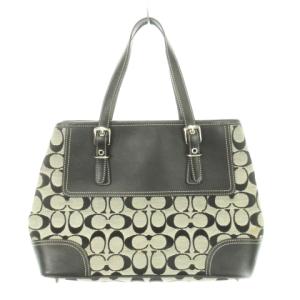 COACH ハンドバッグ キャンバス レザー シグネチャー 底鋲 サイドスナップボタン 黒 ブラック グレー 6892