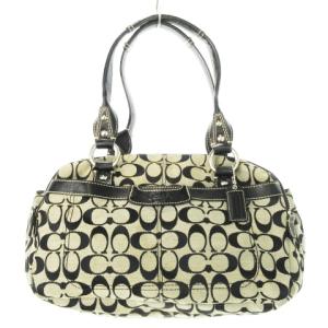 ハンドバッグ キャンバス レザー 革 シグネチャー ロゴ型押し 黒 ブラック F14695 /CK12