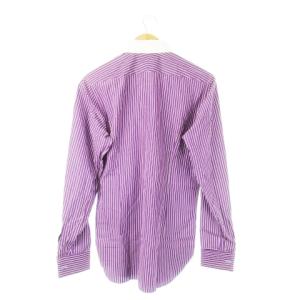 TOM FORD ワイシャツ Yシャツ クレリック ホリゾンタルカラー 長袖 ダブルカフス ストライプ 15.5 紫 パープル