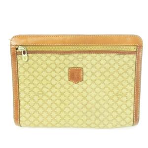 セカンドバッグ クラッチバッグ PVC レザー 革 マカダム柄 ロゴ型押し 総柄 茶 ブラウン /CK7