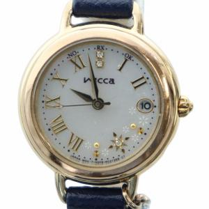 ウィッカ Wicca 腕時計 ウォッチ ソーラー デイト カレンダー付き ローマン レザーベルト ゴールド色