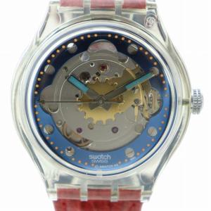 腕時計 ウォッチ 自動巻き スケルトン レザーベルト ロゴ クリア 赤 レッド GY18 /MQ