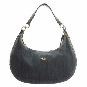 ハンドバッグ ショルダー 2WAY デニム キャンバス 内側花柄 ロゴ ゴールド金具 青 ブルー F26157