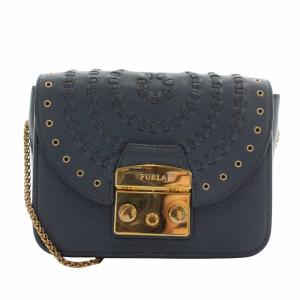 メトロポリタン ショルダーバッグ レザー チェーン ロゴ ゴールド金具 青 ブルー /XZ GY18