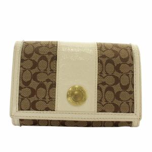 財布 二つ折り キャンバス レザー シグネチャー 総柄 ロゴ 茶色 ブラウン 白 ホワイト /XZ GY18