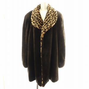 ファーコート ロング アニマル柄 ヒョウ柄 フェイクファー 総裏地 F 茶 ブラウン 黄 イエロー  /MP