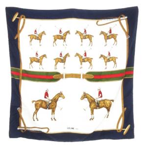スカーフ スクエア ロゴ ベルト柄 ポロ柄 馬 総柄 紺 ネイビー /CK15 GY18