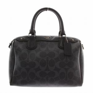 ハンドバッグ ショルダー 2WAY PVC レザー シグネチャー 総柄 ロゴ シルバー金具 紺 ネイビー