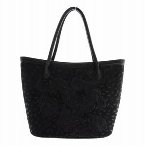 ハンドバッグ トート 鹿革 レザー 総柄 黒 ブラック /XZ GY18
