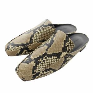 ミュール サンダル スクエアトゥ やぎ革 レザー パイソン柄 37 24cm 茶色 ブラウン /XZ GY18