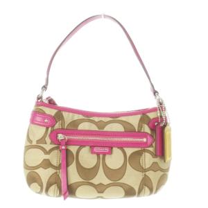 ハンドバッグ 2way ショルダーバッグ キャンバス レザー シグネチャー 総柄 ロゴチャーム ピンク