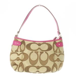 COACH ハンドバッグ 2way ショルダーバッグ キャンバス レザー シグネチャー 総柄 ロゴチャーム ピンク