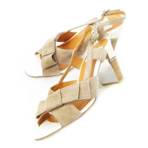 ストラップサンダル スリングバック ハイヒール スエード レザー 革 リボン ラインストーン 23.5cm