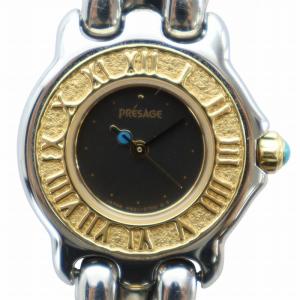PRESAGE プレサージュ 腕時計 ウォッチ クォーツ ローマンベゼル 黒文字盤 ゴールド色 シルバー色