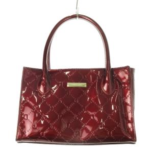 ハンドバッグ 合成皮革 エナメル ロゴ型押しシグネチャー 赤 レッド ボルドー /CK14 GY18