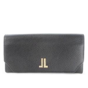 長財布 ロングウォレット 小銭入れあり レザー 革 シボ革 ゴールド金具 ラインストーン ロゴ 黒 ブラック